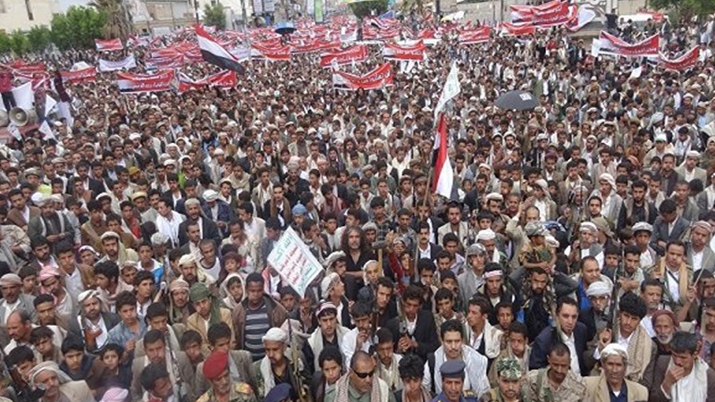 یمن میں سعودی جارحین کے خلاف عظیم الشان ریلی