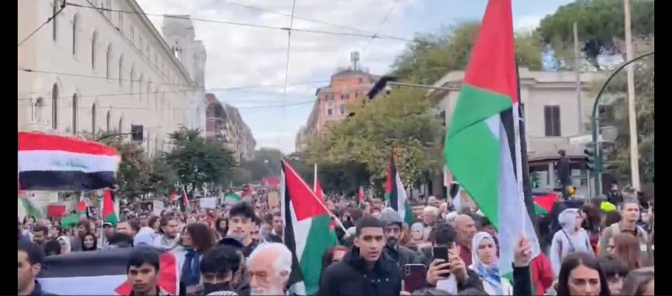 اٹلی میں فلسطینی عوام کی حمایت میں زبردست مظاہرہ (ویڈیو)